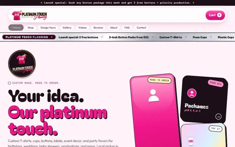 Homepage of the Platinum Touch Planning site